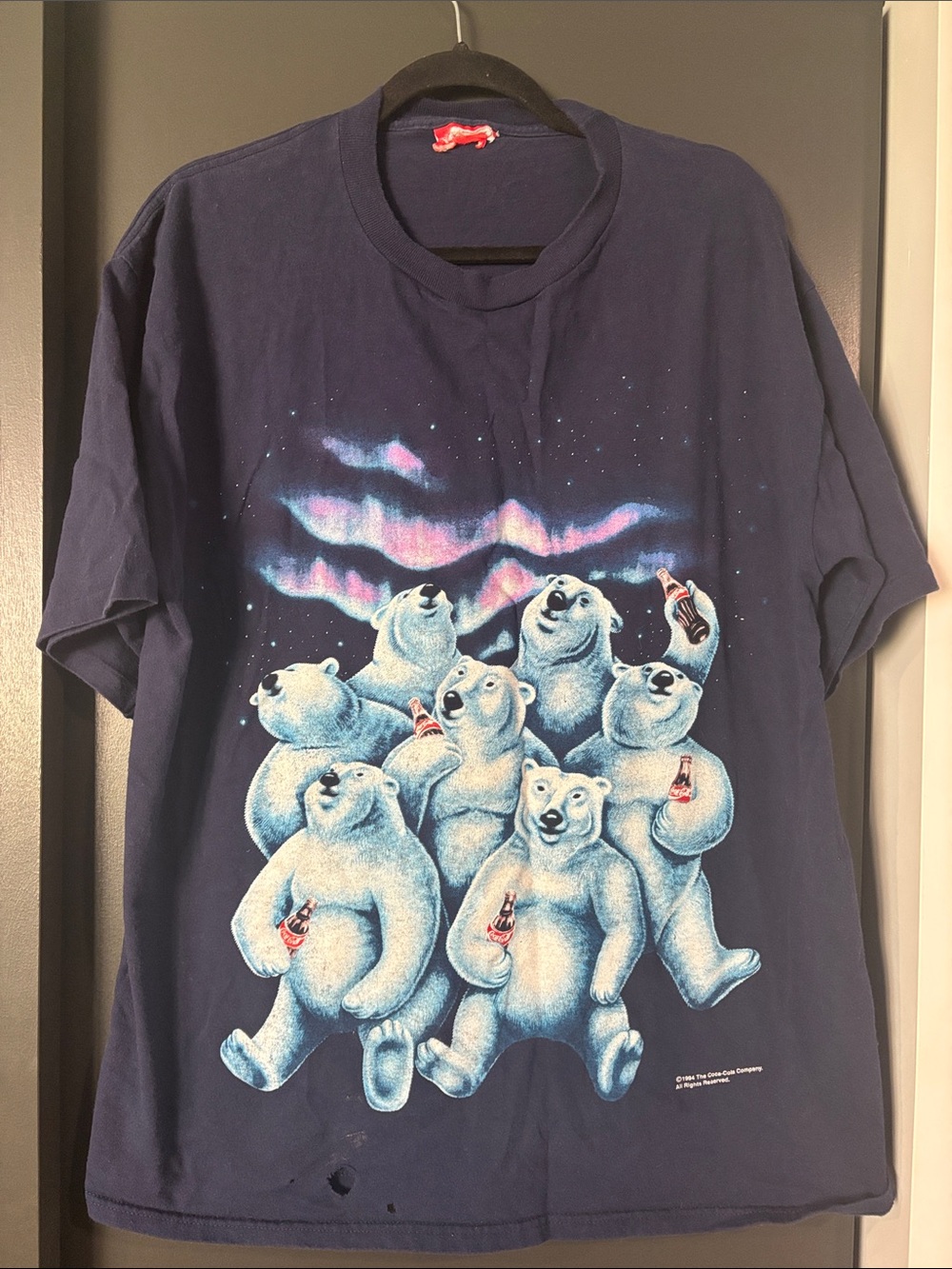 Vintage 1994 Double Side Print Coca Cola Navy Polar Bear Crew Short-Sleeve Tee